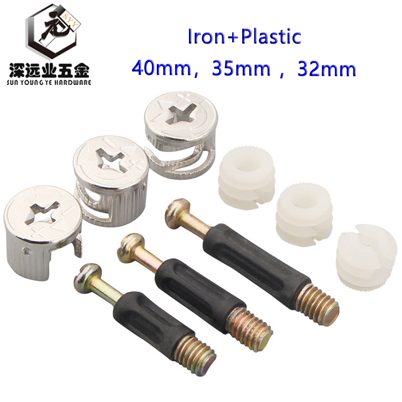 Furniture Hardware And Fittings - 10ชุดด้านข้างเฟอร์นิเจอร์เชื่อมต่อ40มม.35มม.32มม.Cam Fitting Dowel Pre-ใส่ Nut อุปกรณ์เหล็กเครื่องตกแต่งบ้าน